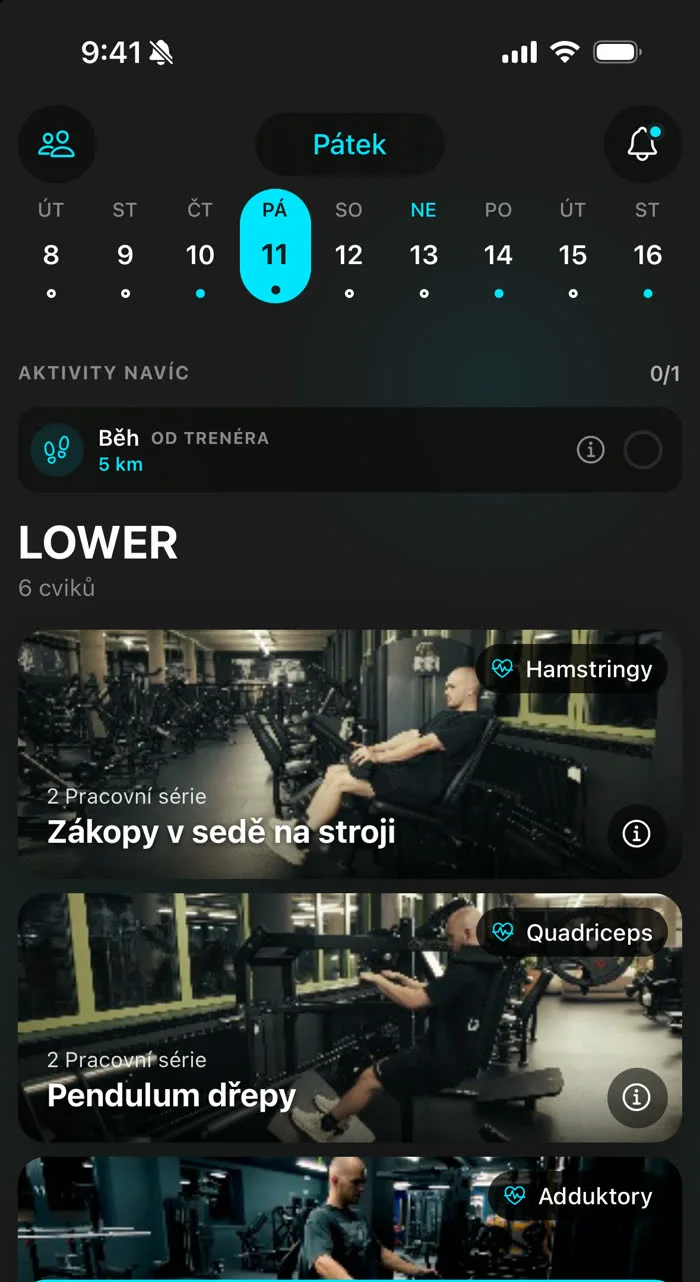 Tréninkový plán na den v aplikaci OK Coaching